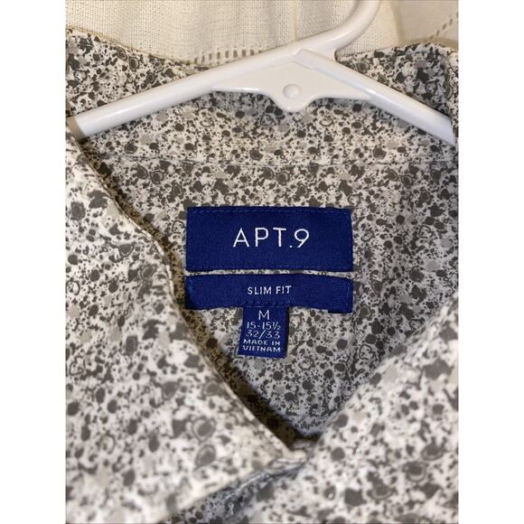 apt 9 mens shirt Slim Fit Medium Button Down Grey White collared shirt - Picture 2 of 4